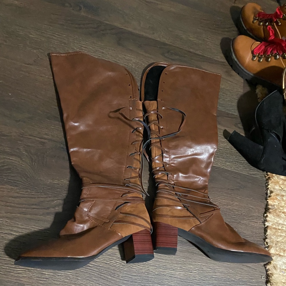 Brown Lace-Up Knew Boots - Never Worn